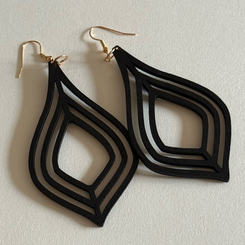 NEW Black Wooden Elegant Earrings